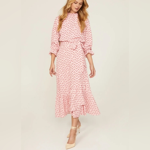 Hill House Mirabel Pink Floral A-Line Crepe Wrap Skirt Size M - Picture 3 of 8